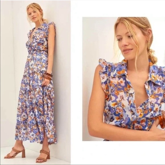 MISA Los Angeles Trina Blue Pansy Floral Sleeveless Maxi Dress BRAND NEW Size XS - Picture 5 of 7